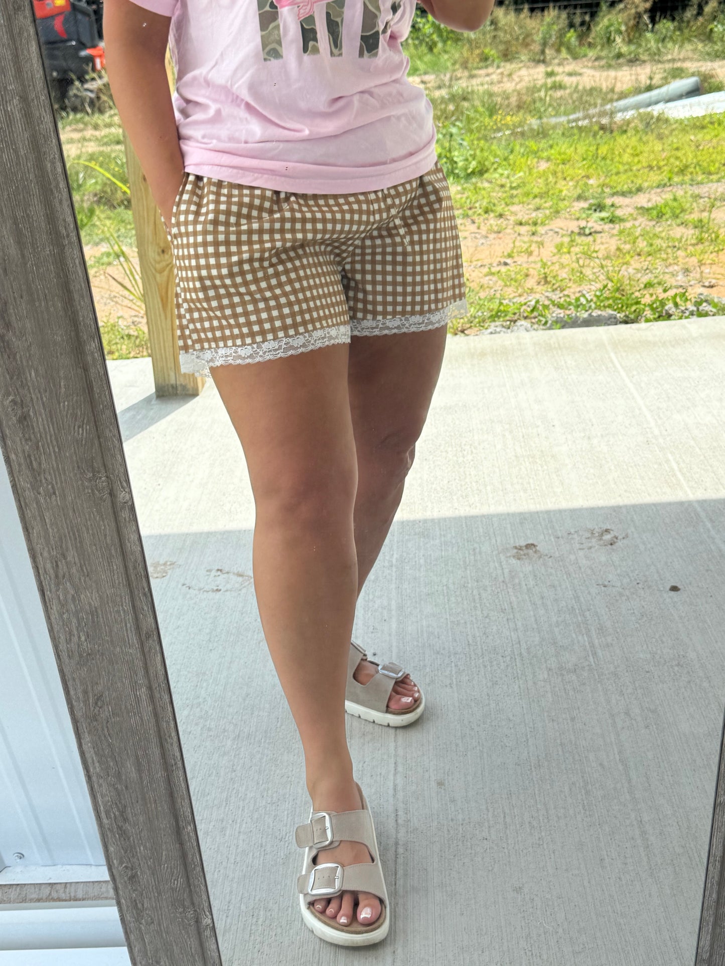 Brown Gingham Shorts