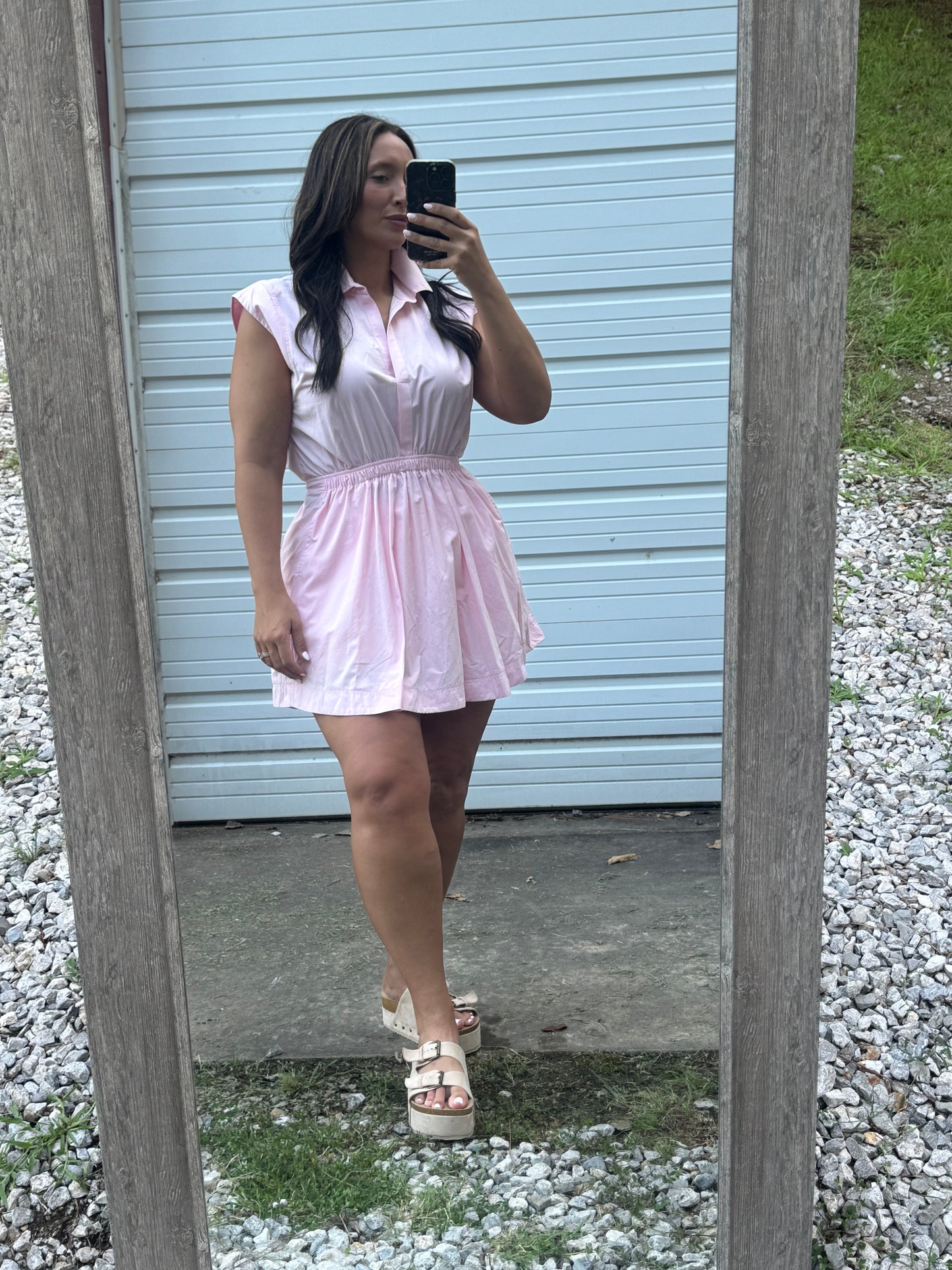 Sleeveless Collared Dress - Soft Pink