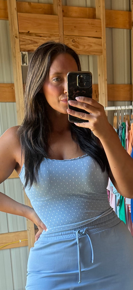 Pookie Polka Dot Tank - Serene Blue