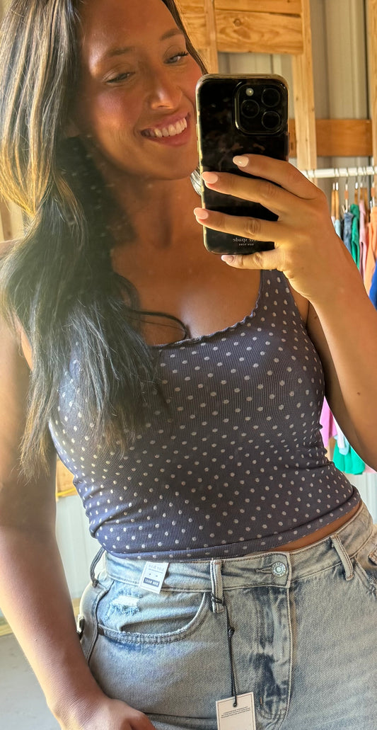 Pookie Polka Dot Tank - Denim